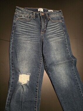 Frayed Jeans Women's Mid Rise Straight Leg Distressed Blue Jeans Size 29